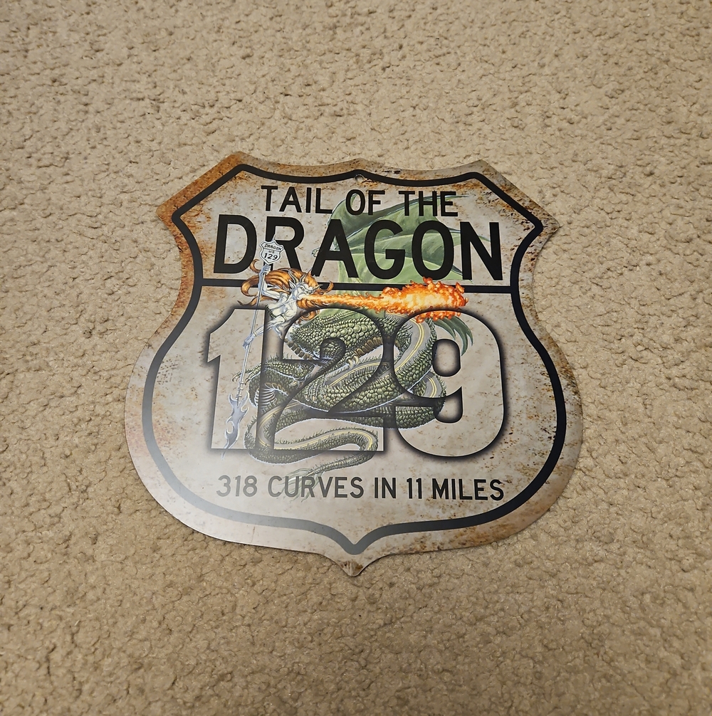 Tail of the Dragon Metal Wall Sign - Vintage Route 129 Dragon Design (Green)